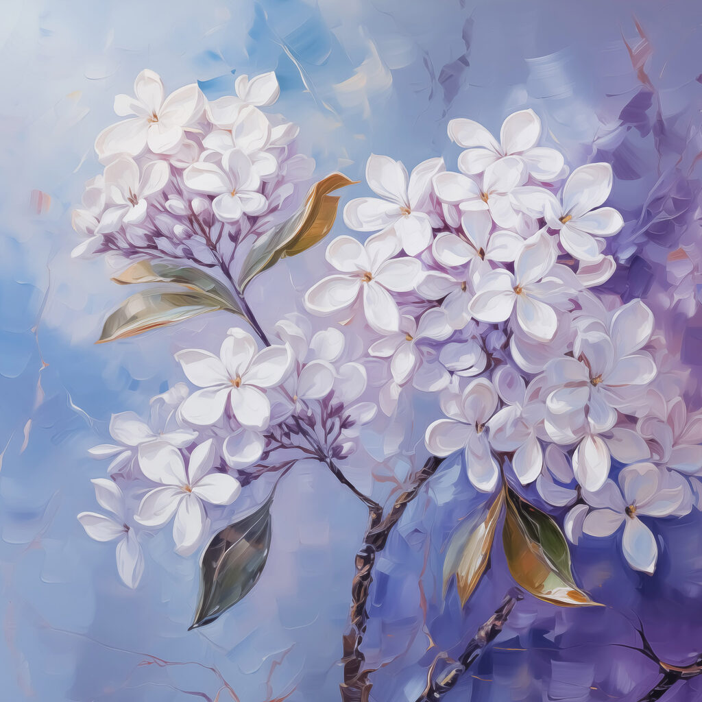 Fioritura lilla su blu — design completo