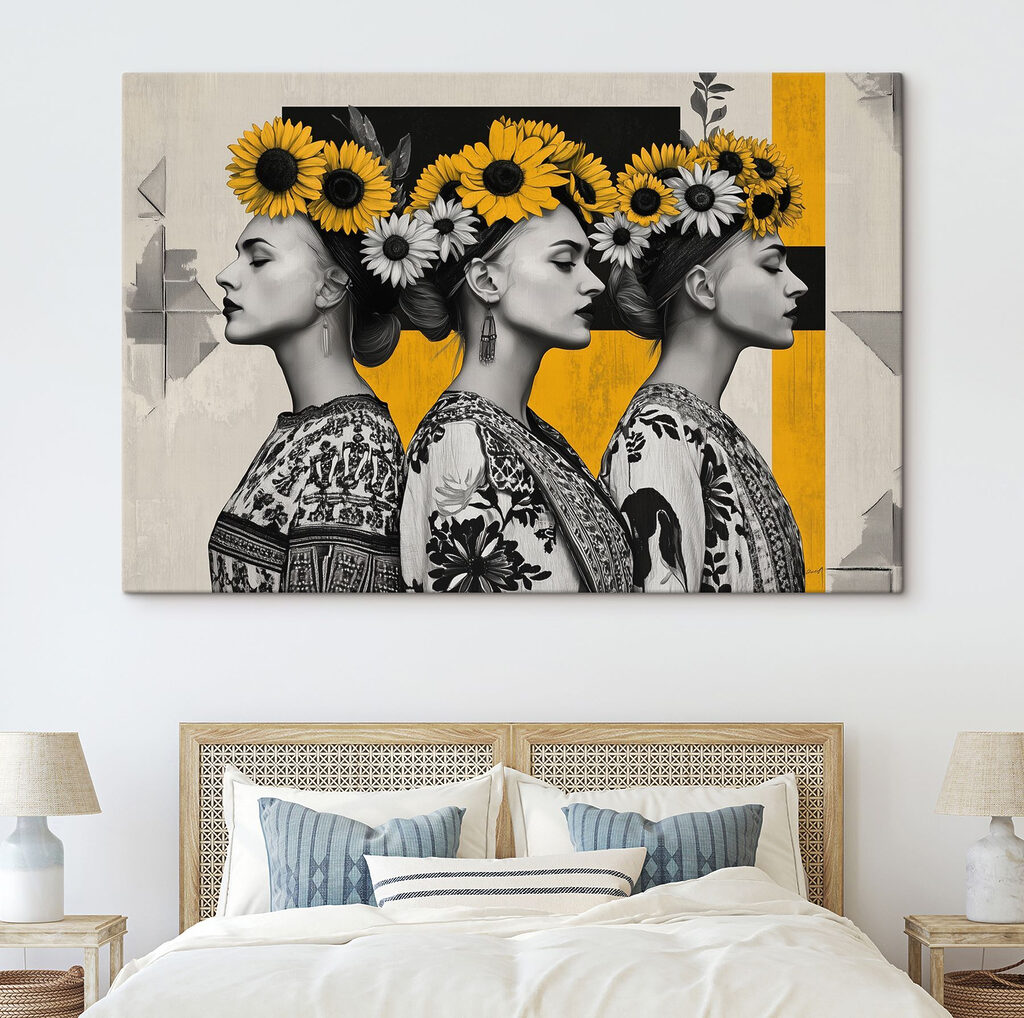 Tre profili con girasoli — ambiente 2