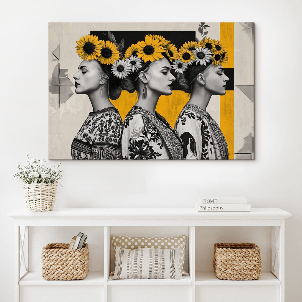 Tre profili con girasoli — ambiente 1