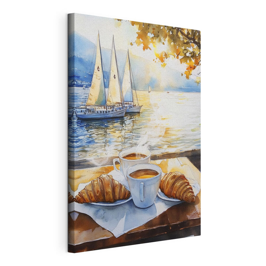 Caffè del mattino, tela tesa e bordo avvolto