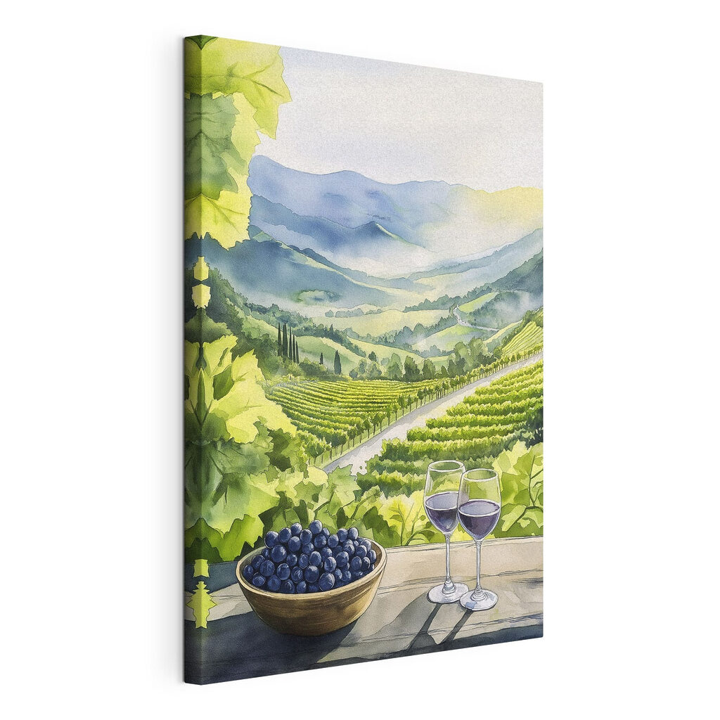 Vino tra i vigneti, tela tesa e bordo avvolto