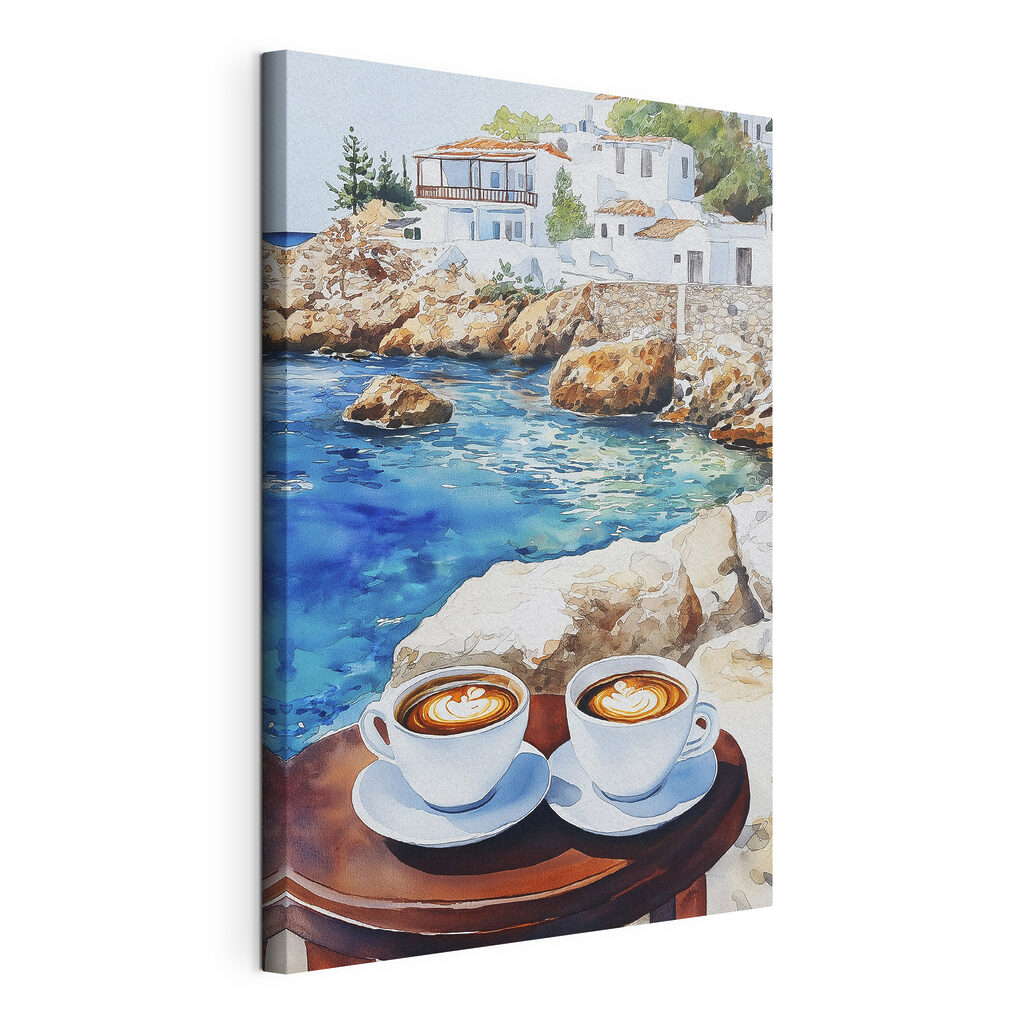 Caffè accanto al mare, tela tesa e bordo avvolto