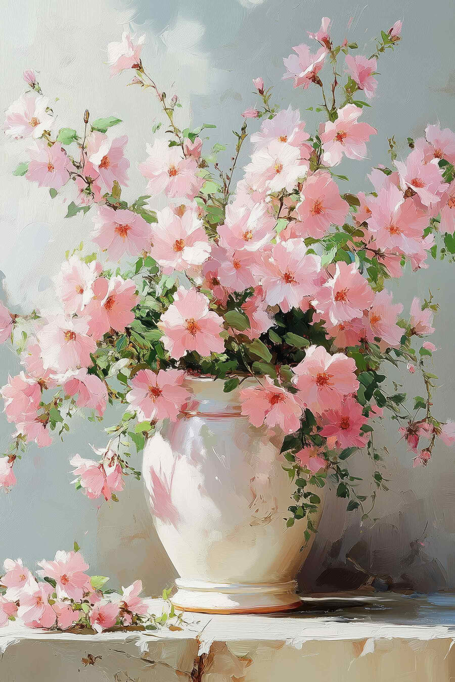 Fioritura rosa nel vaso — design completo
