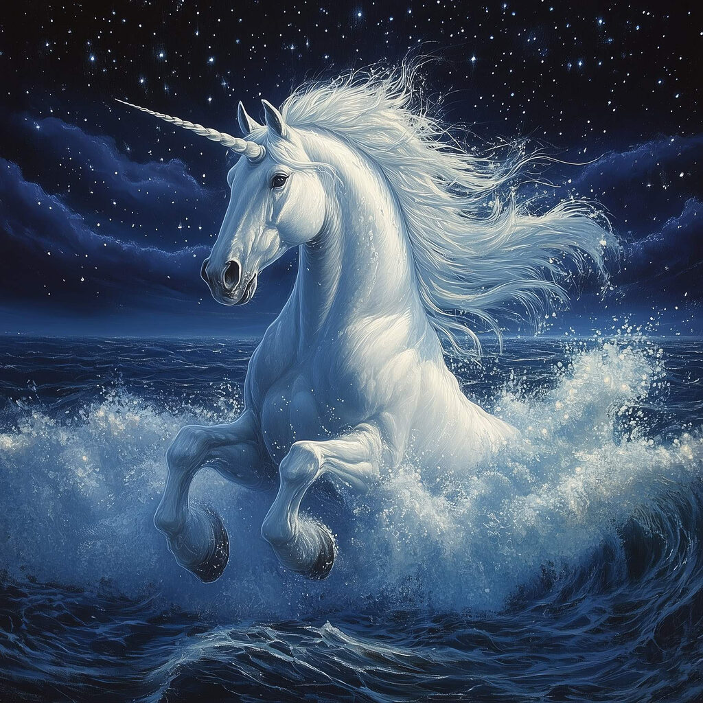 Unicorno tra le onde — design completo