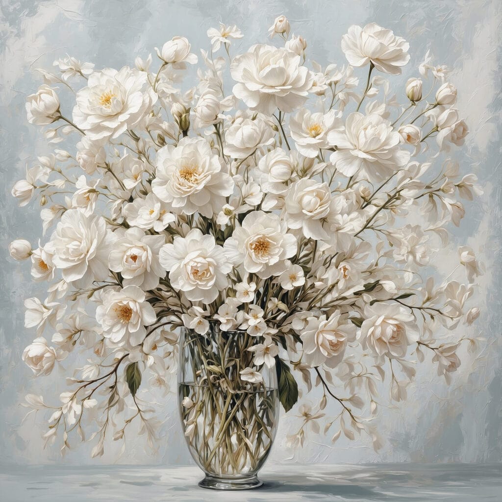 Bouquet bianco con rametti — design completo