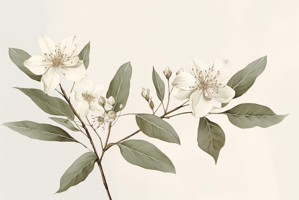 Fioritura bianca e grigioverde — design completo