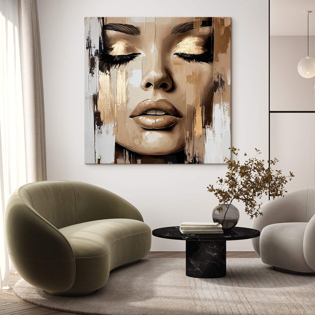Occhi chiusi in beige in un ambiente