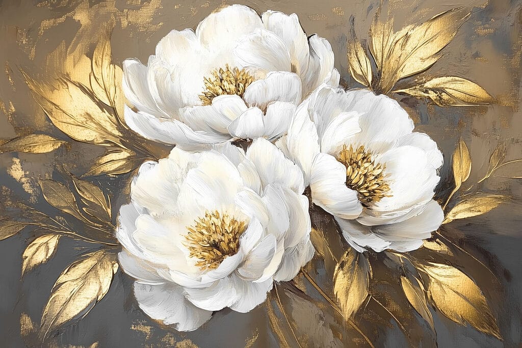 Peonie bianche e oro — design completo