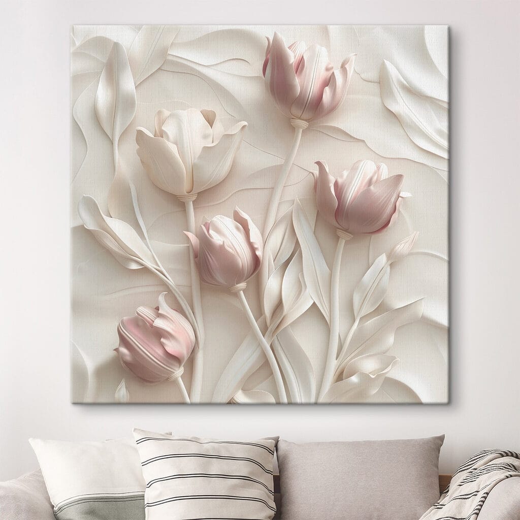 Tulipani rosa tra linee in un ambiente