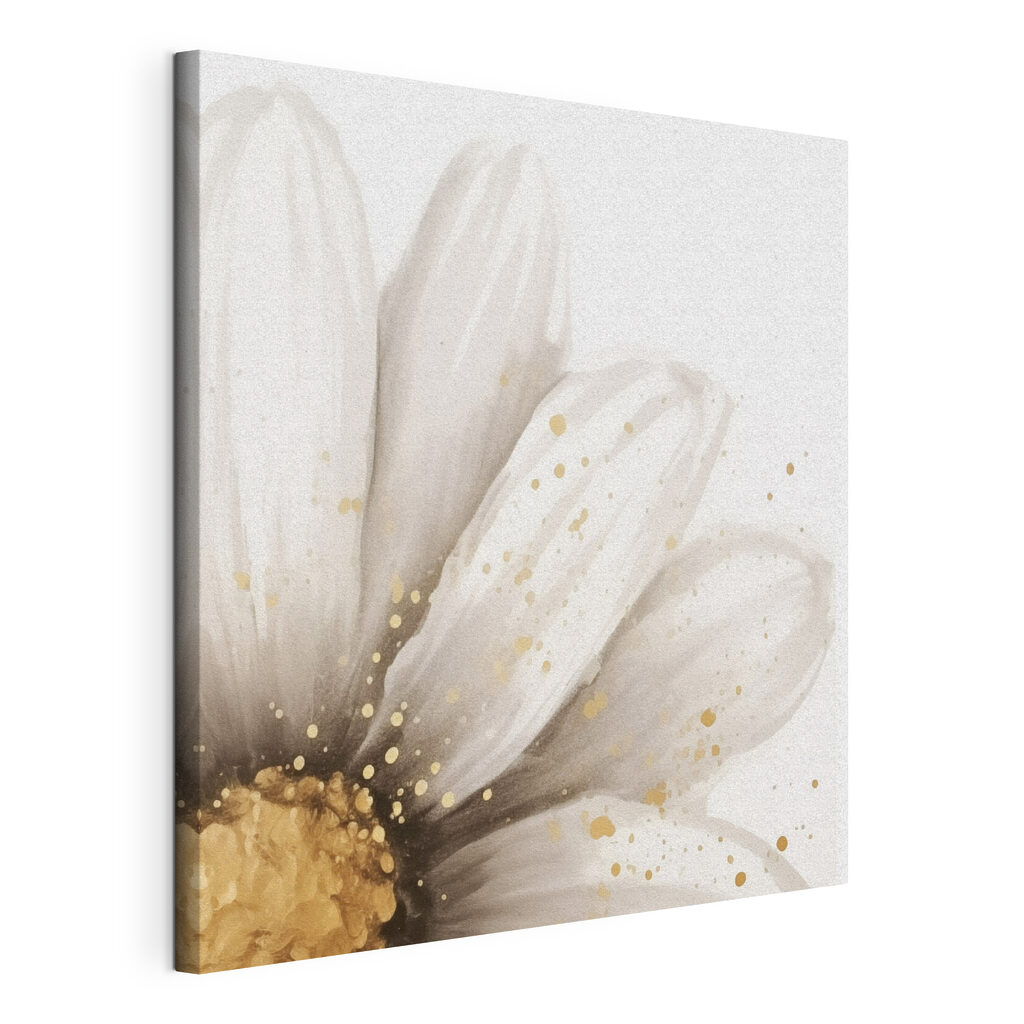 Petali bianchi e oro, tela tesa e bordo avvolto