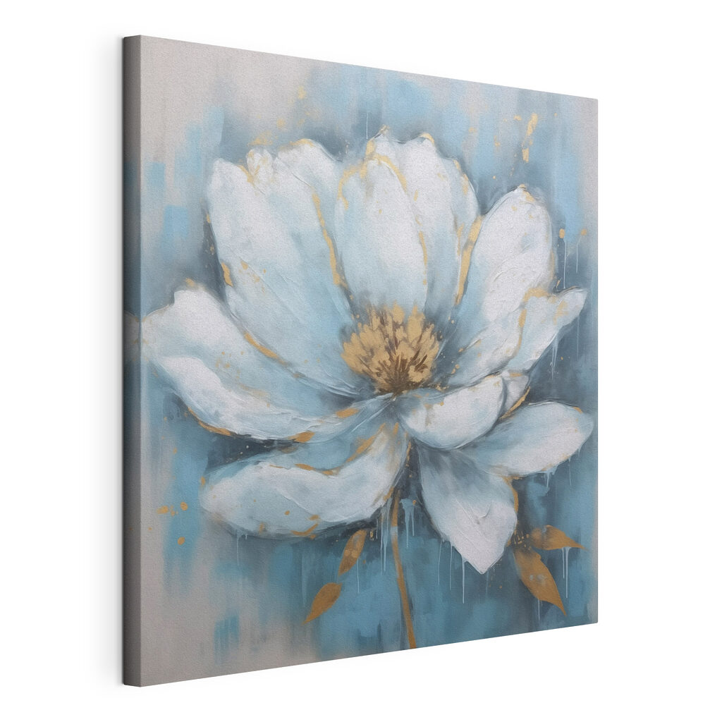 Fiore azzurro ghiaccio, tela tesa e bordo avvolto