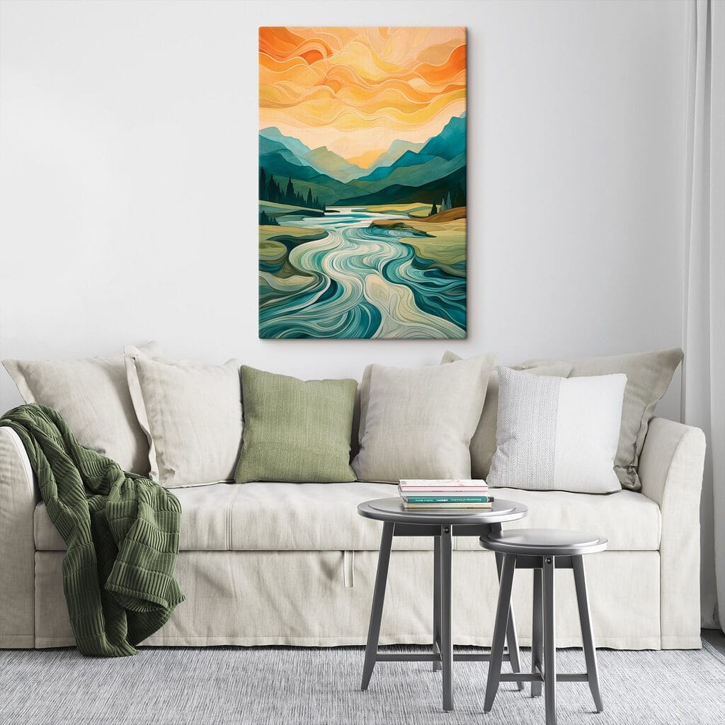 Fiume sotto cielo arancione — ambiente 2