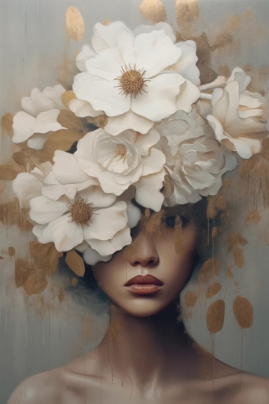 Donna sotto fiori bianchi — design completo