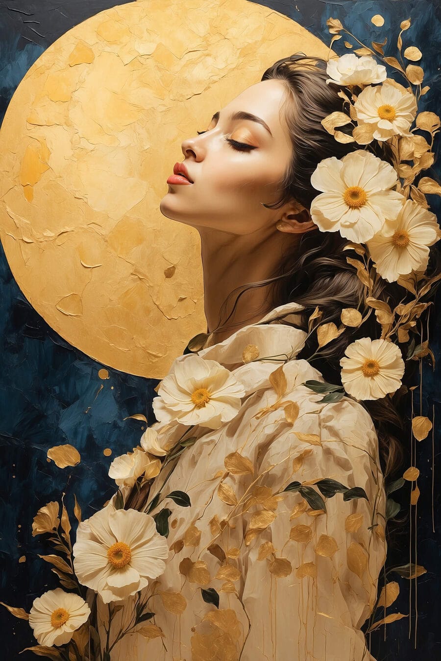 Donna fiorita, luna piena — design completo