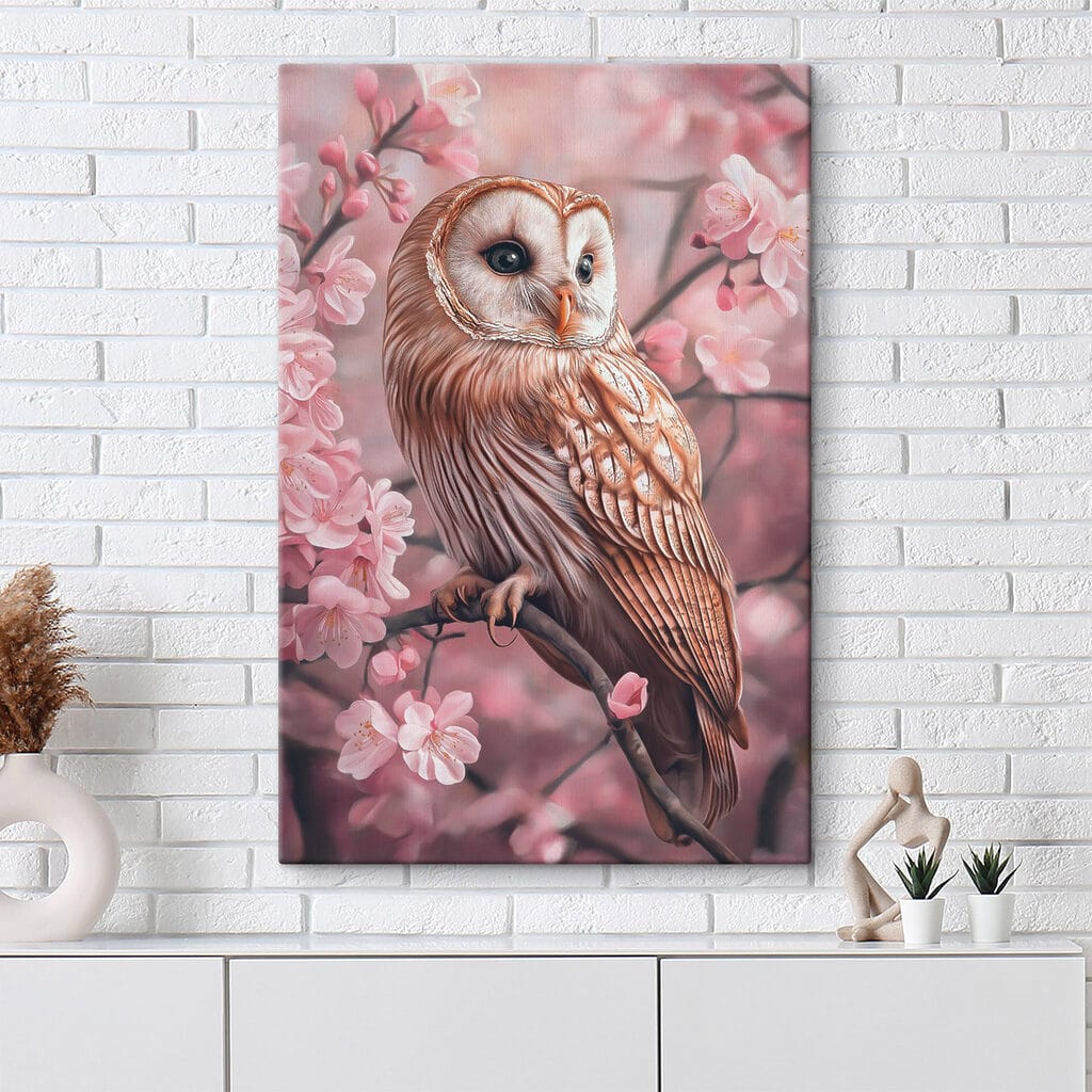 Gufo tra fiori rosa — ambiente 1