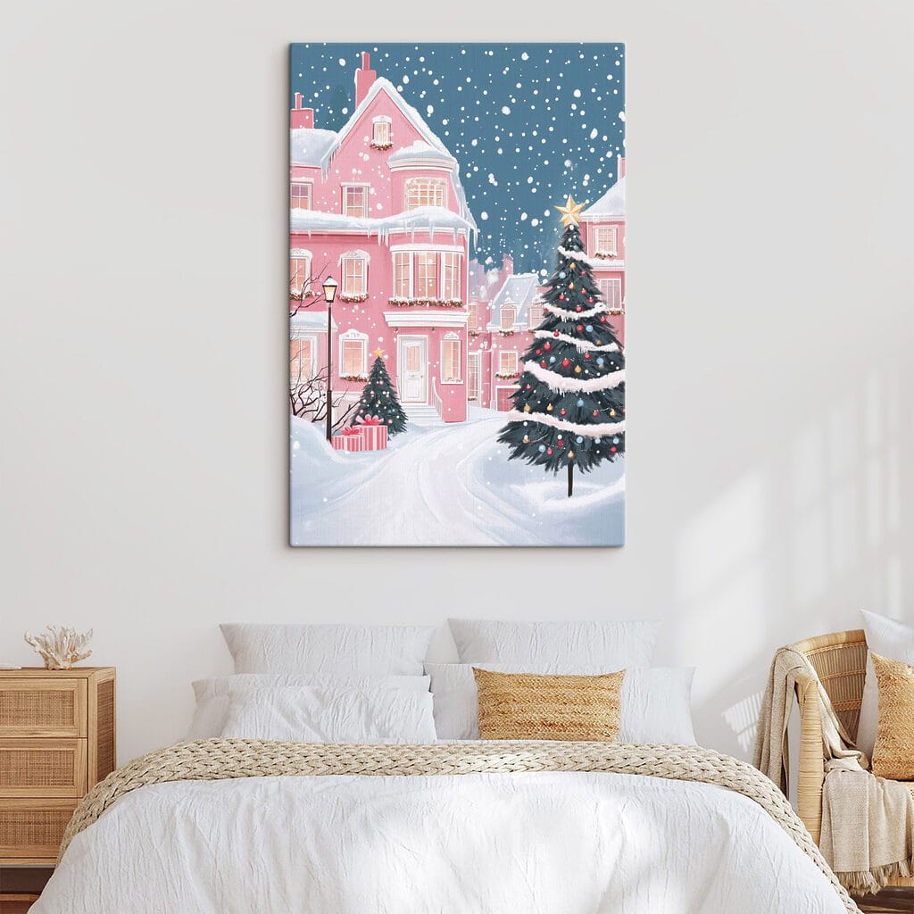Casa rosa d’inverno in un ambiente