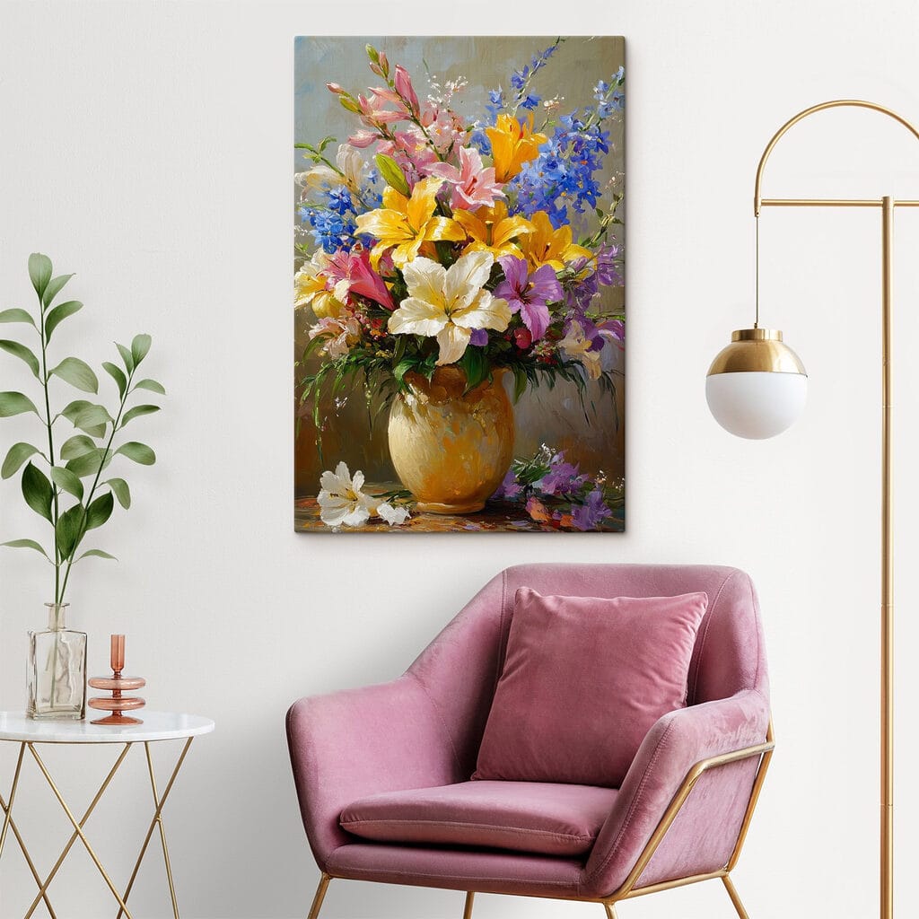 Bouquet in vaso ocra — ambiente 2