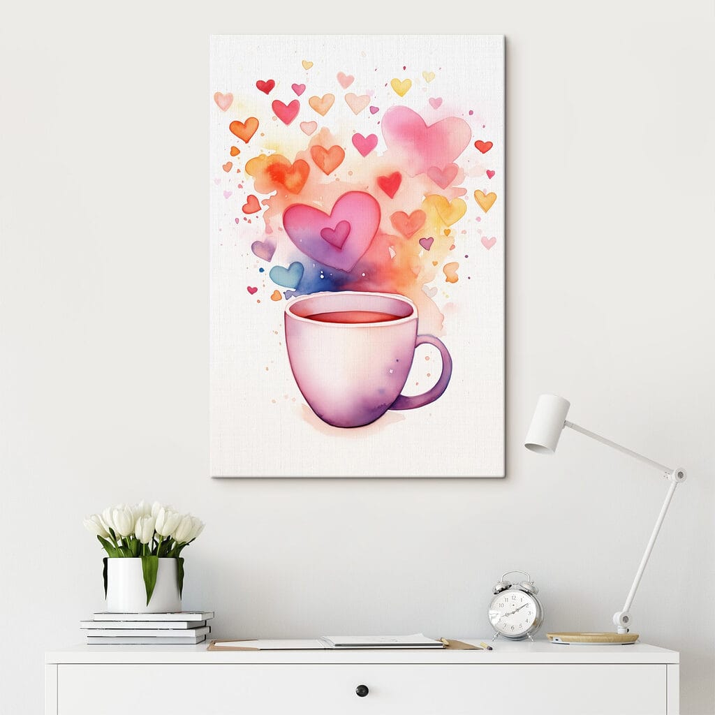 Cuoricini sulla tazza rosa — ambiente 2