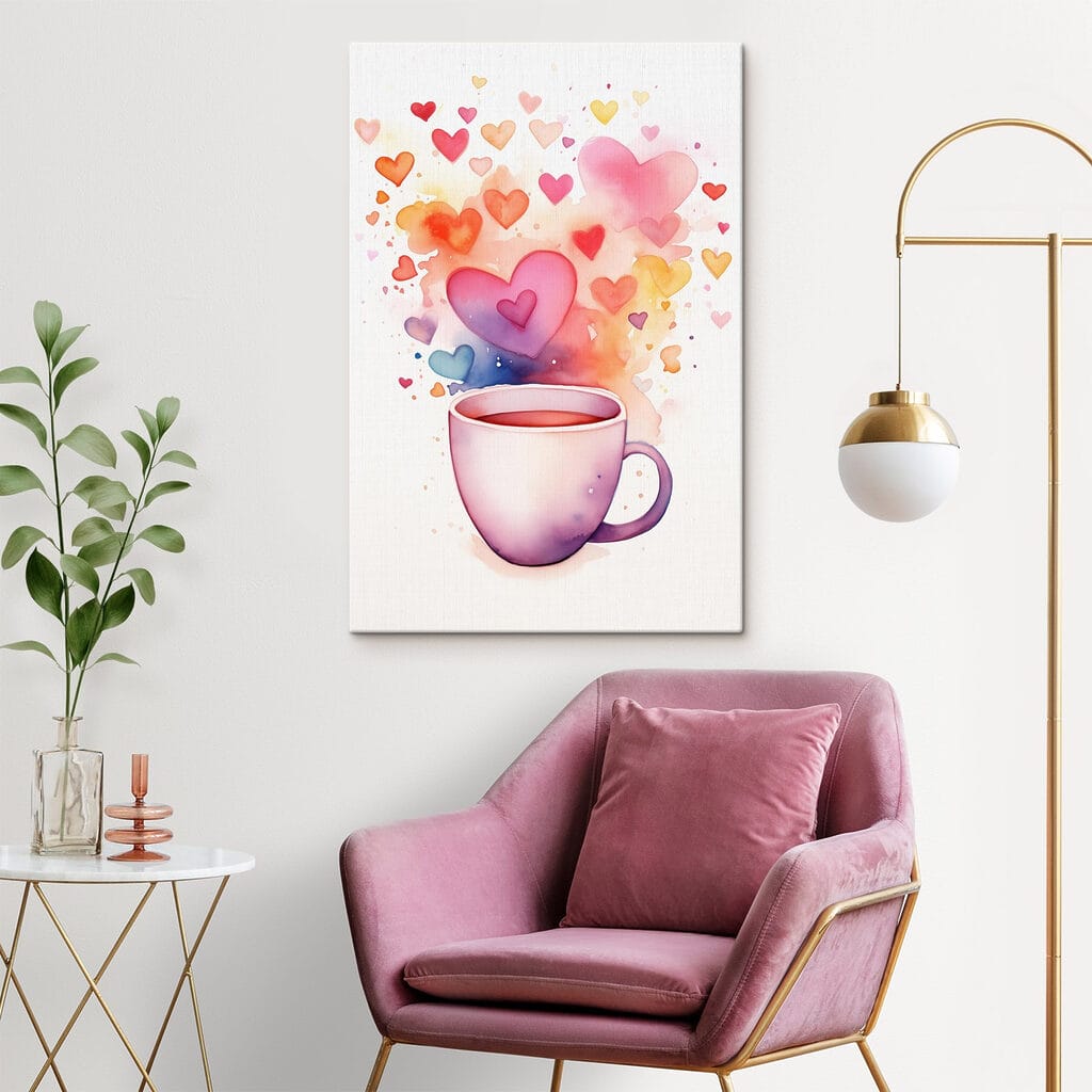 Cuoricini sulla tazza rosa — ambiente 1