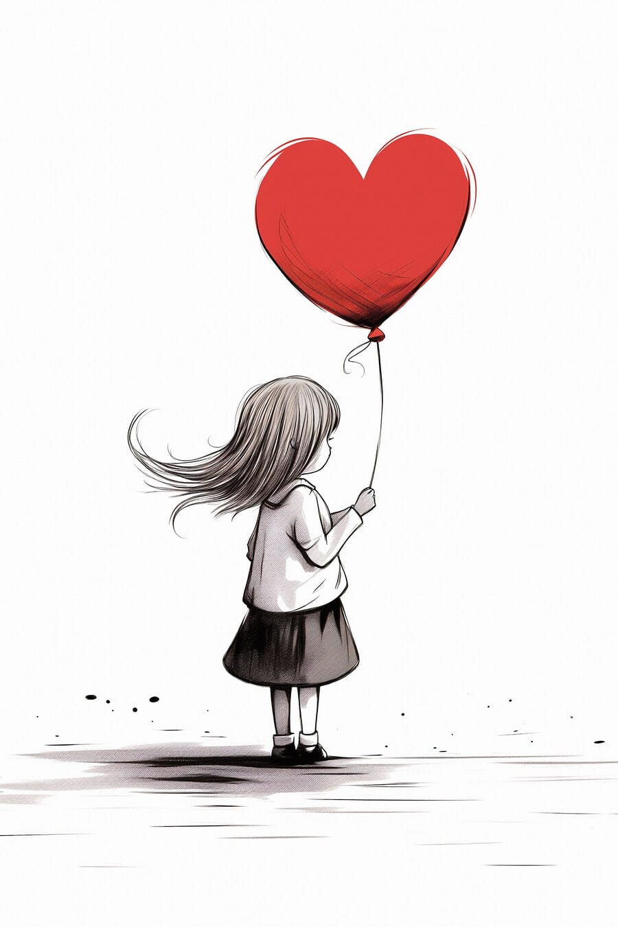 Bambina con palloncino rosso — design completo