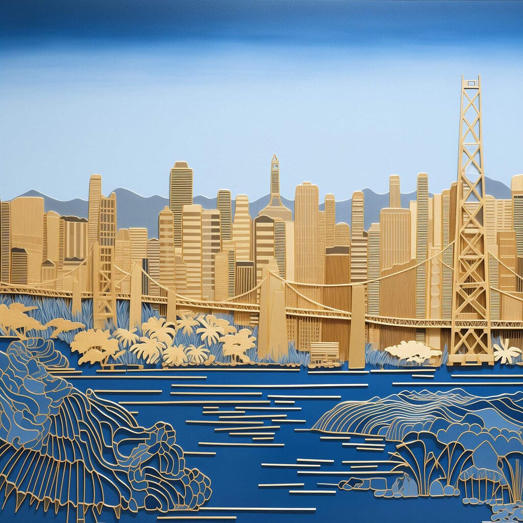 Skyline dorata sul porto — design completo