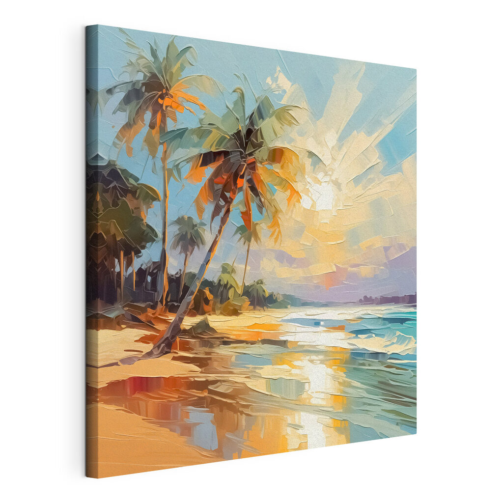 Palme al tramonto, tela tesa e bordo avvolto