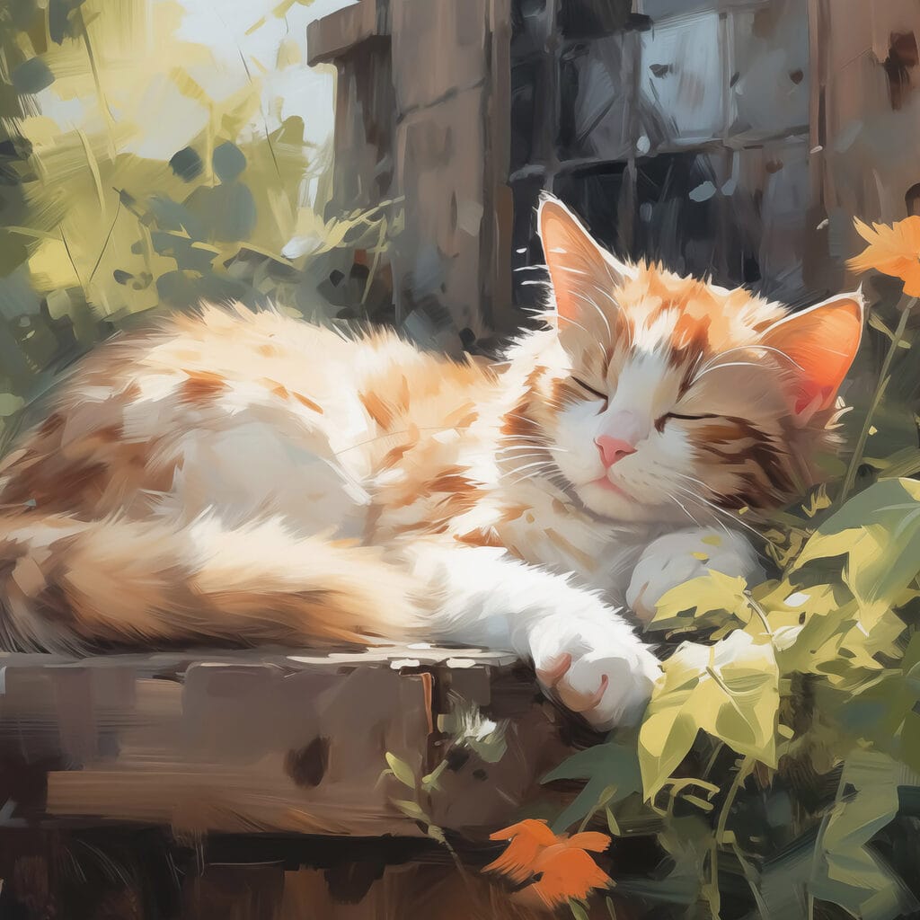 Gatto addormentato al sole — design completo