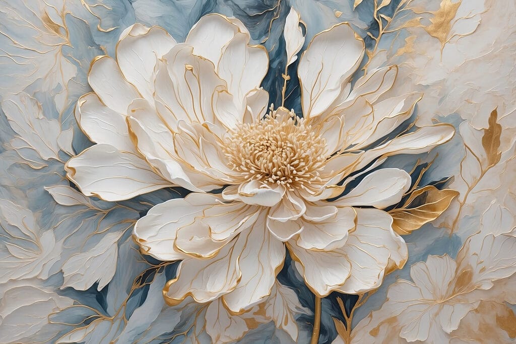 Fiore bianco, linee d’oro — design completo
