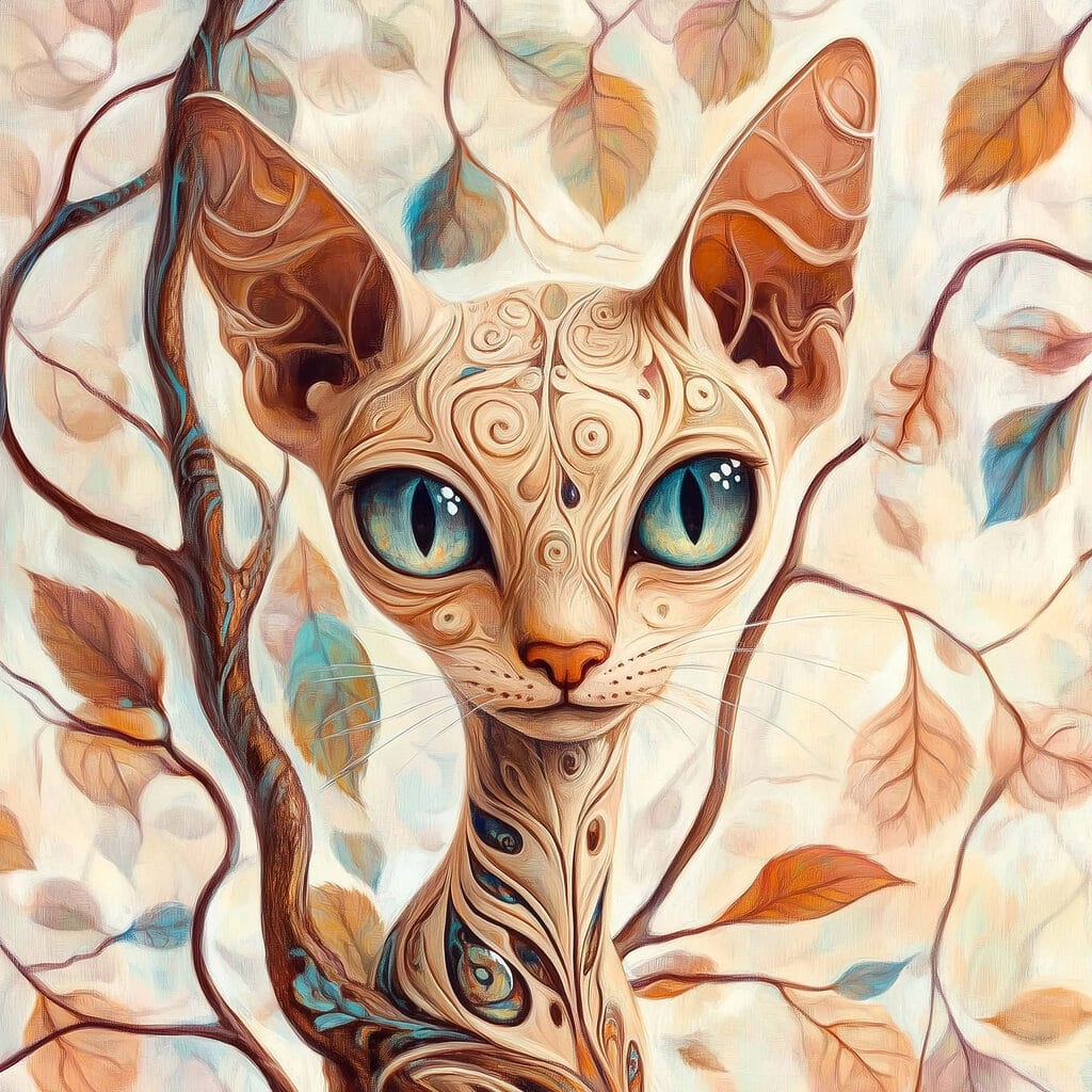 Gatto elegante tra foglie — design completo