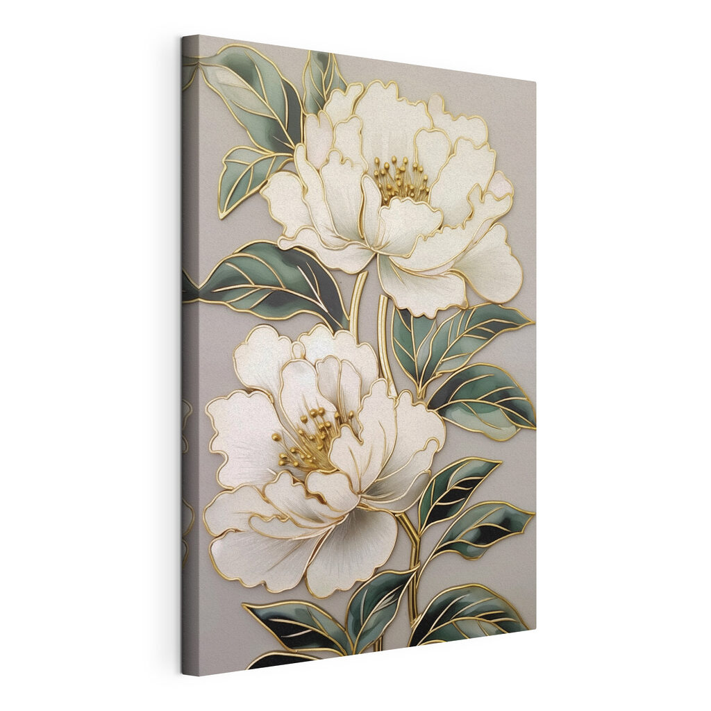 Due fiori su beige, tela tesa e bordo avvolto