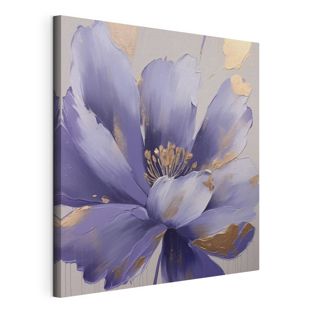 Fiore lilla e oro, tela tesa e bordo avvolto