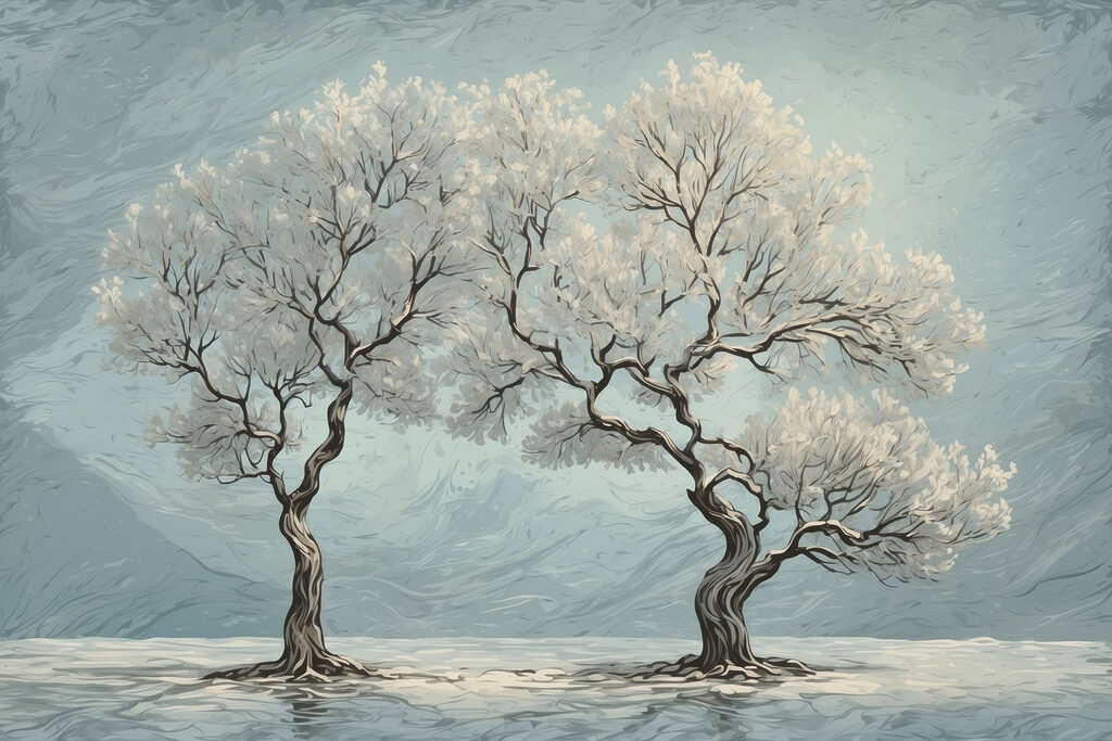 Due alberi d’inverno — design completo