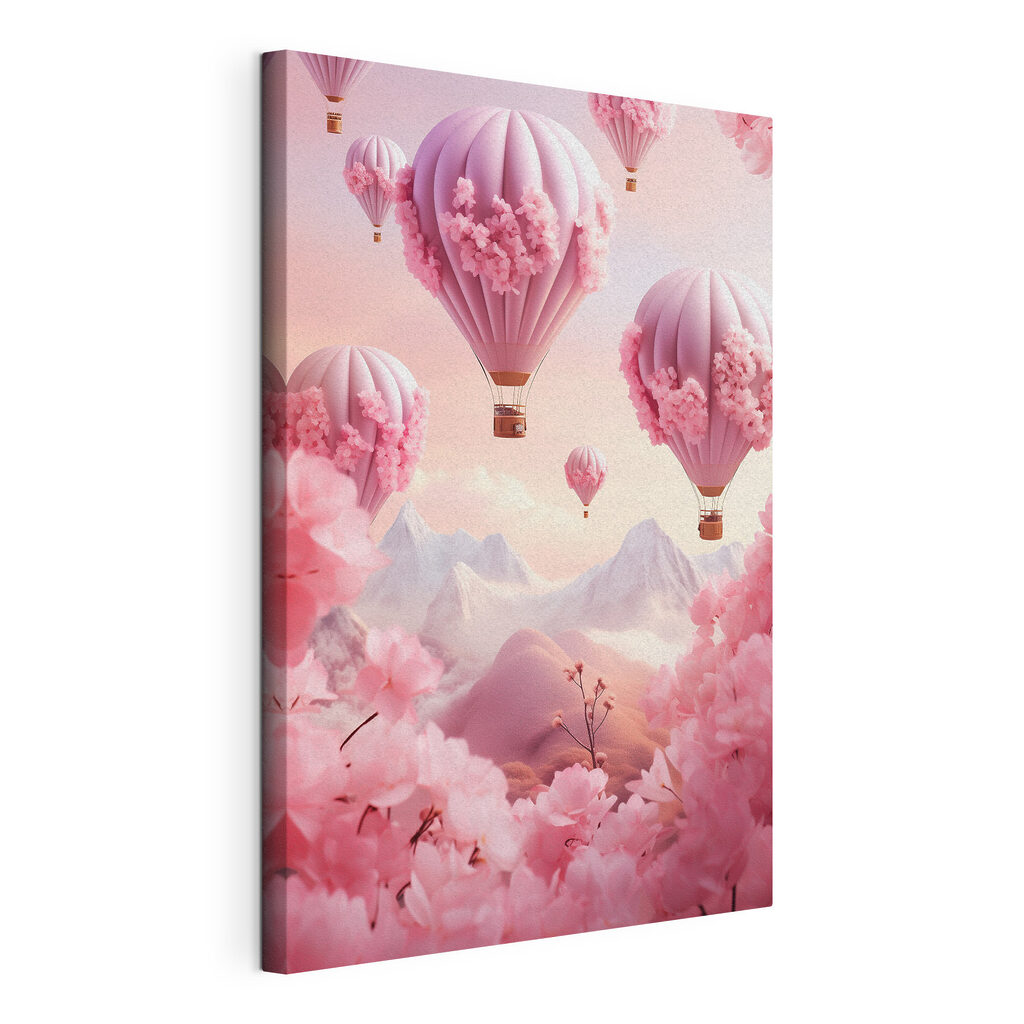 Mongolfiere rosa, tela tesa e bordo avvolto
