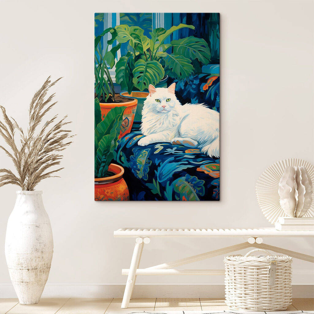 Gatto bianco tra piante — ambiente 1