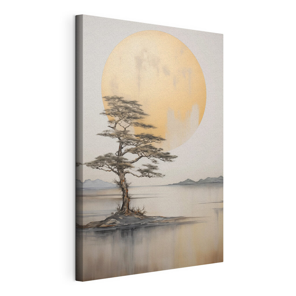 Albero davanti alla luna, tela tesa e bordo avvolto