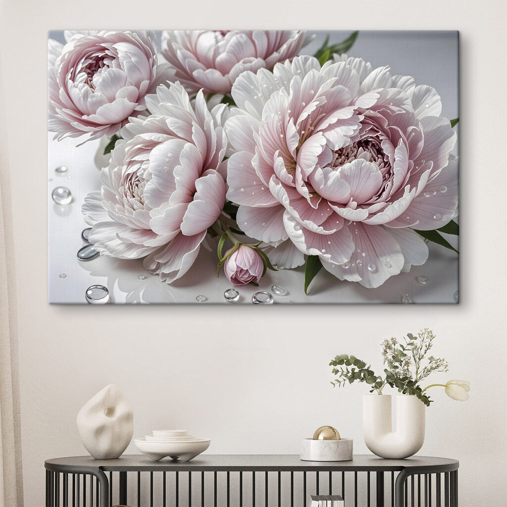 Peonie rosa con gocce in un ambiente