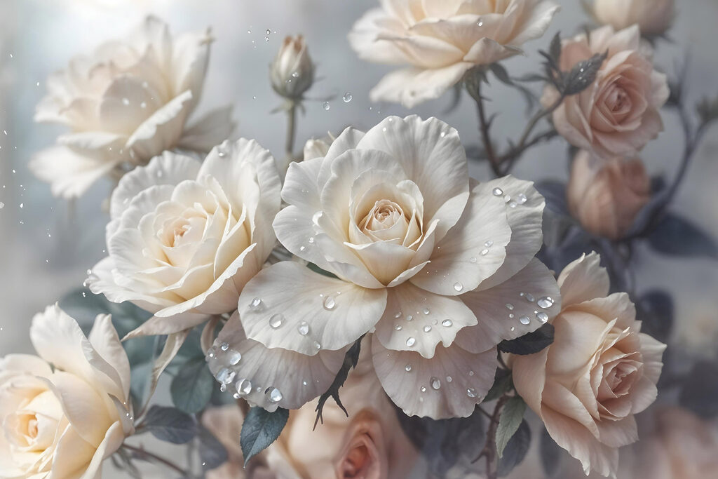 Rose crema con gocce — design completo