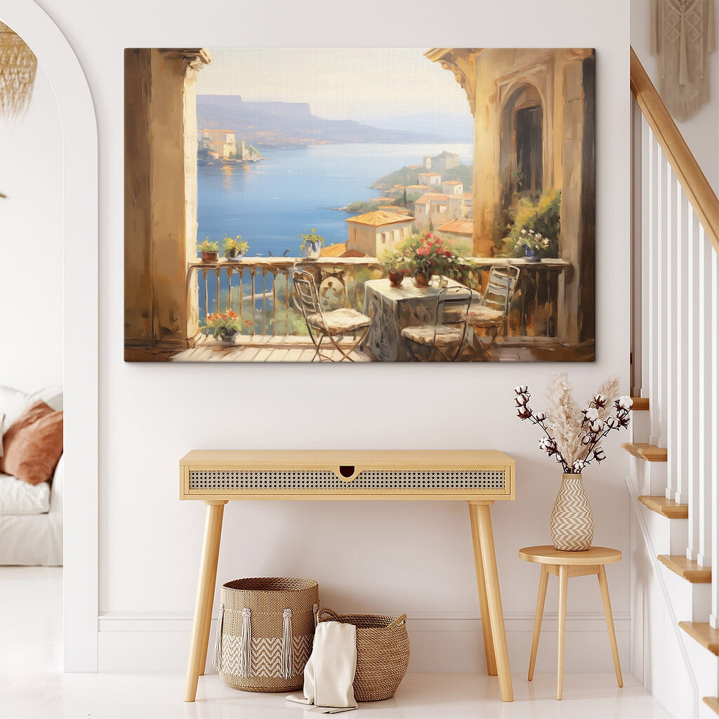 Balcone soleggiato sulla baia in un ambiente