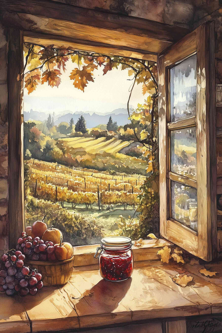 Finestra d’autunno sui vigneti — design completo