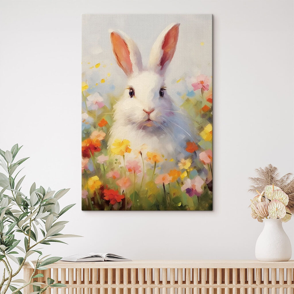 Coniglio bianco tra fiori — ambiente 1