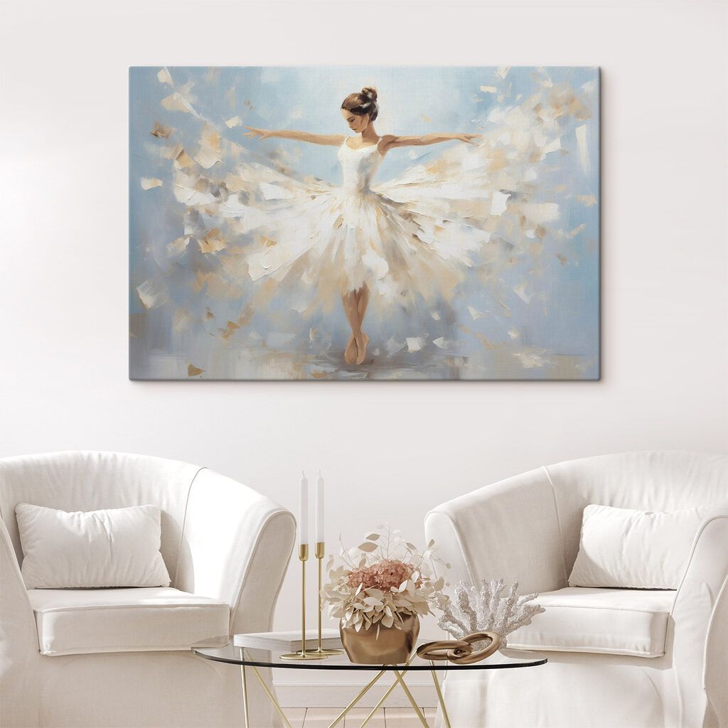 Ballerina nei toni bianchi in un ambiente
