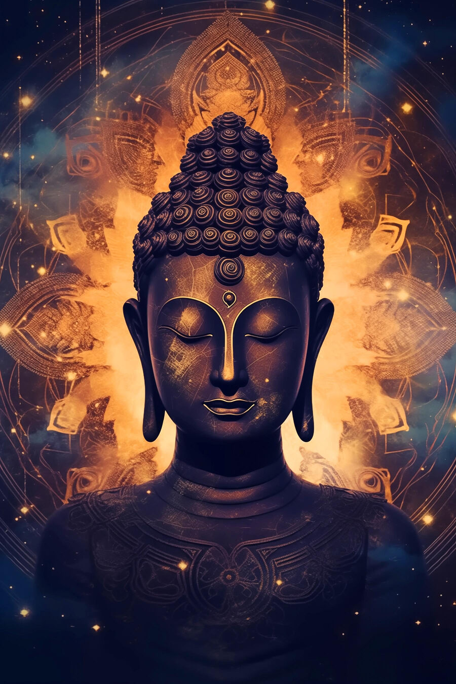 Buddha dall’aureola ardente — design completo