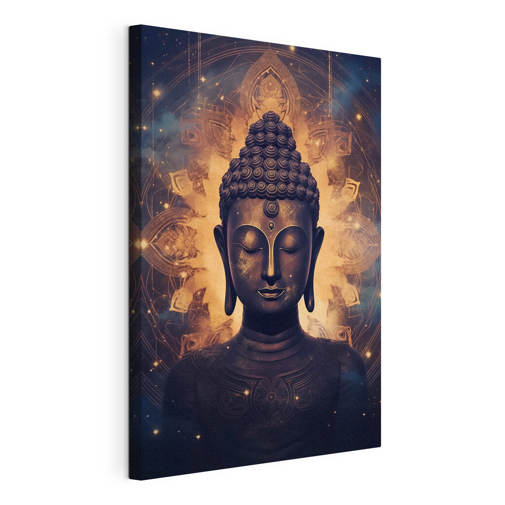 Buddha dall’aureola ardente, tela tesa e bordo avvolto