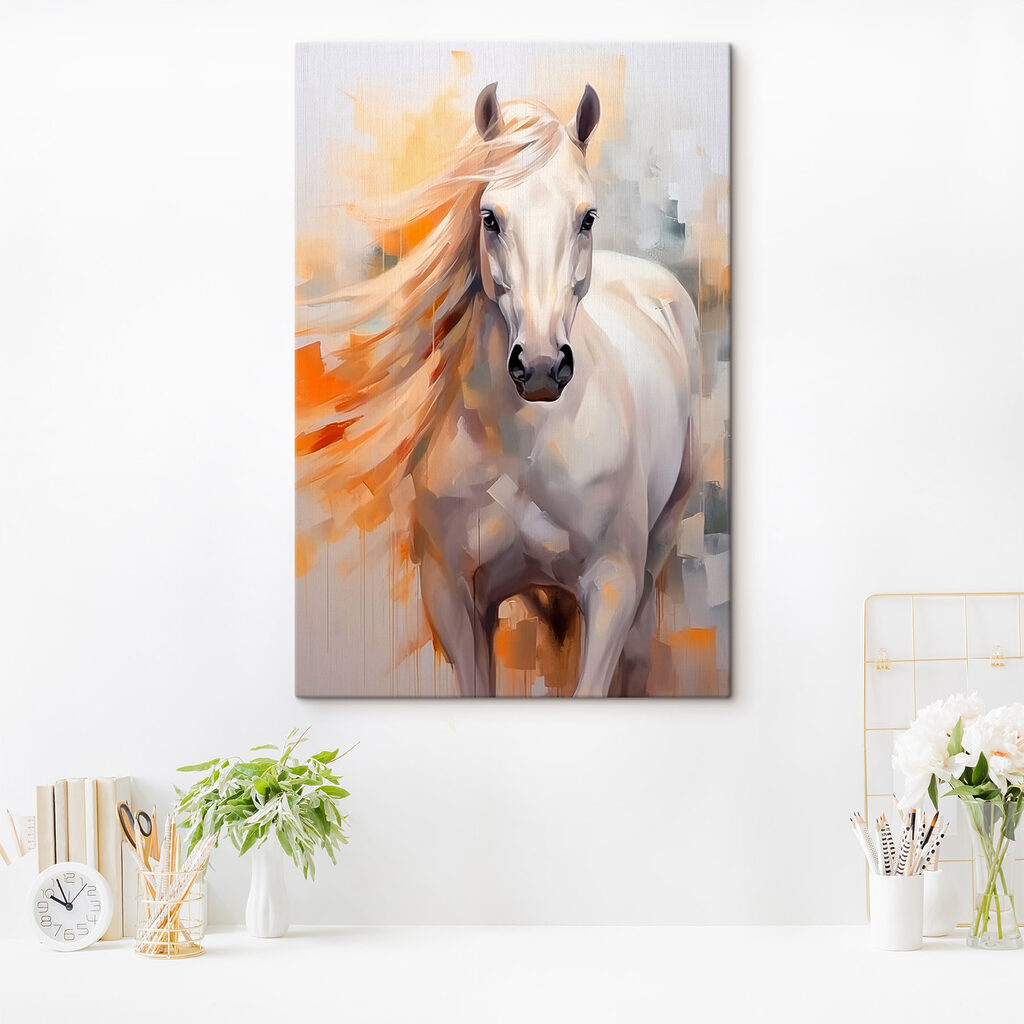Cavallo bianco, criniera arancio — ambiente 1