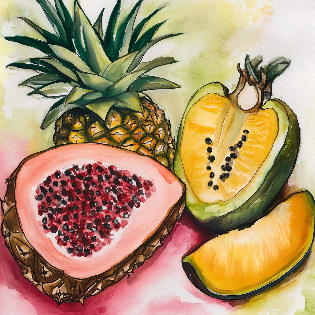 Frutta tropicale ad acquerello — design completo