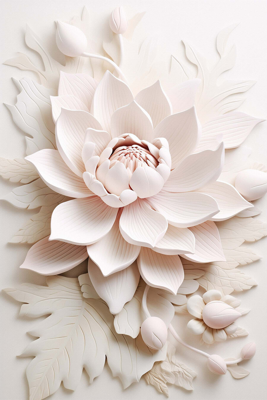 Peonia bianca, linee sottili — design completo