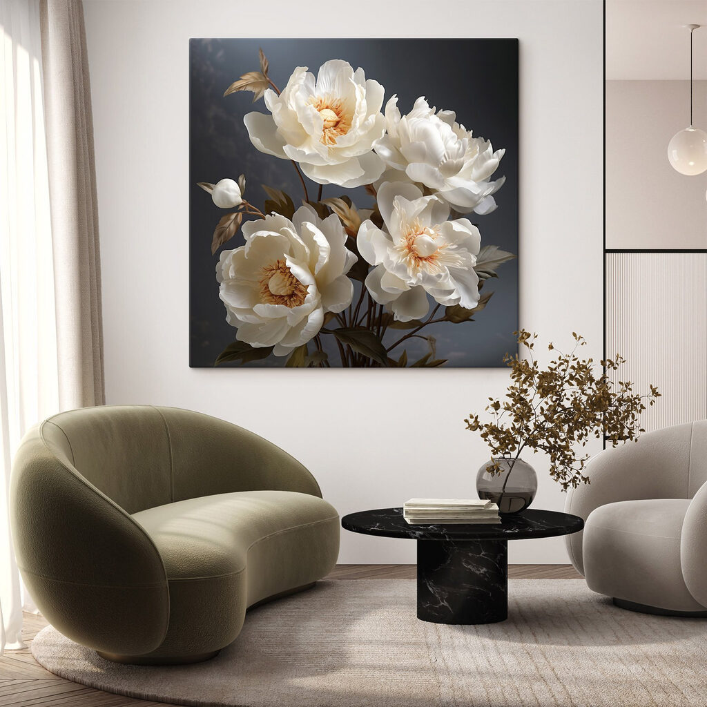 Quattro peonie su grigio — ambiente 1