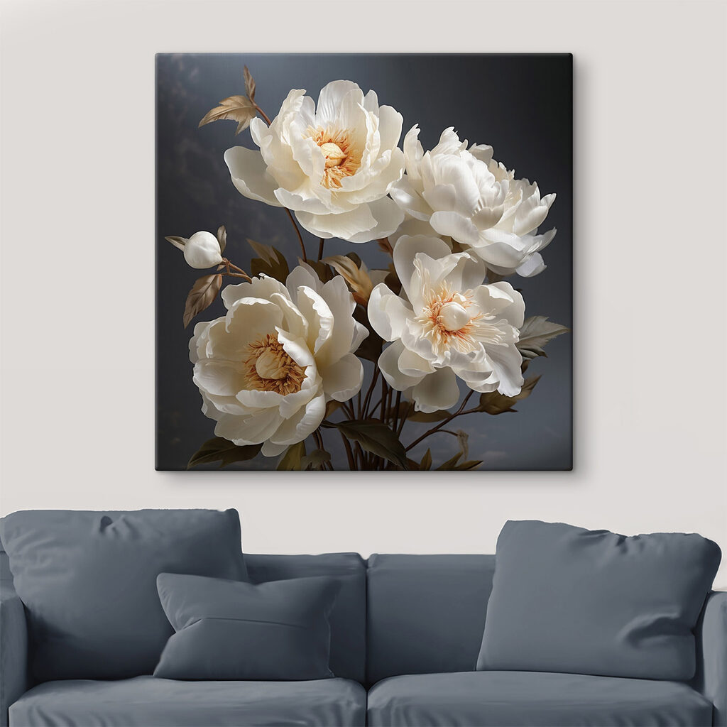 Quattro peonie su grigio — ambiente 3