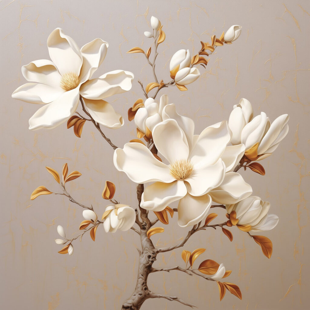 Magnolia, foglie caramello — design completo