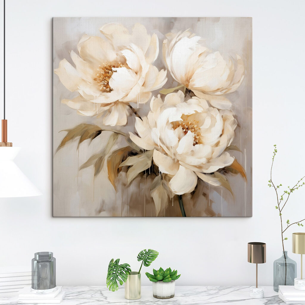 Tre peonie crema — ambiente 3